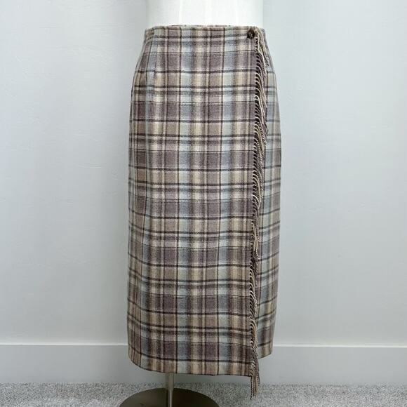 Woolrich Plaid Midi Skirt in Brown and Cream - Picture 1 of 6